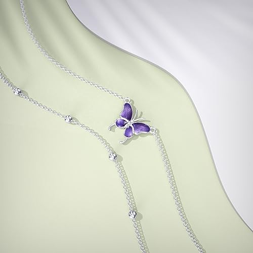 Diamond Butterfly Anklets for Women 925 Sterling Silver Animal Lover Double Layer Ankle Bracelet Jewelry Gift for Mom Wife Sister Friend,9"+2" - Image 5