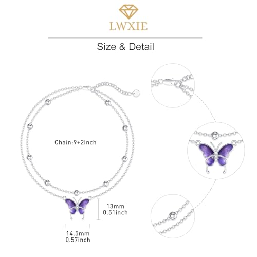 Diamond Butterfly Anklets for Women 925 Sterling Silver Animal Lover Double Layer Ankle Bracelet Jewelry Gift for Mom Wife Sister Friend,9"+2" - Image 6