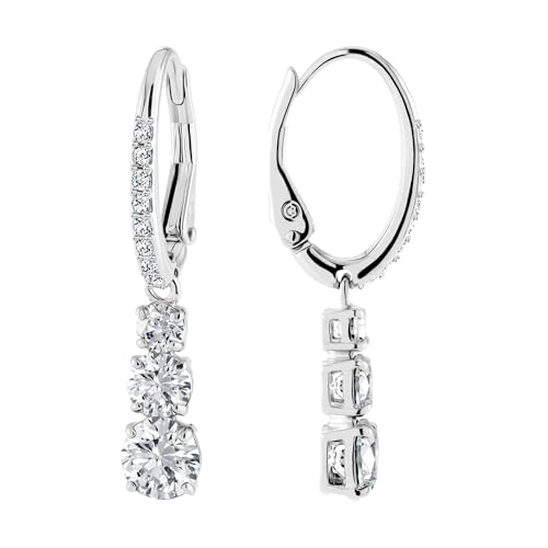 Stilla Attract Trilogy Drop Pierced Earrings with White Crystals on a Rhodium Plated Setting with Hinged Closure - Image 3