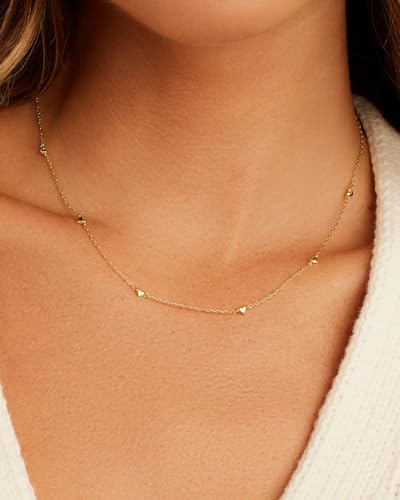 - Amour Necklace 15"-17" - 18k Gold Plated Brass - Elegant heart design - Adjustable length versatility - Dainty heart accents, perfect for layering - Image 3